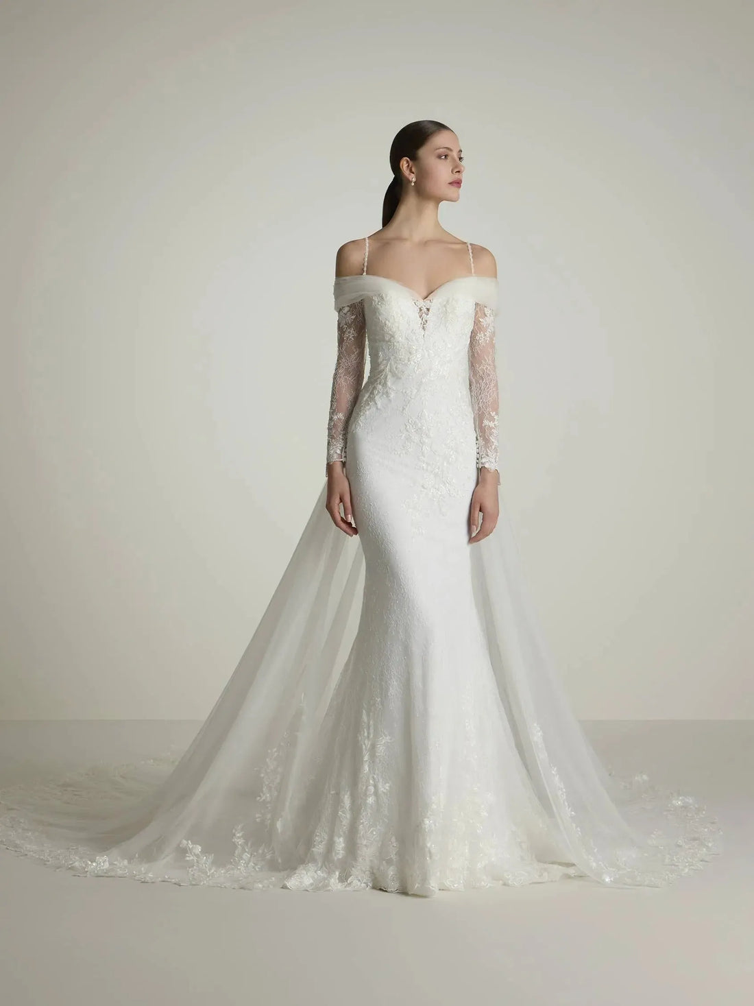 Long Sleeves In Lace Wedding Dress Vestido De Novia Bow Satin Court Train Mermaid Sleeves Bridal Gowns Mermaid Modern Princess White Satin Satin