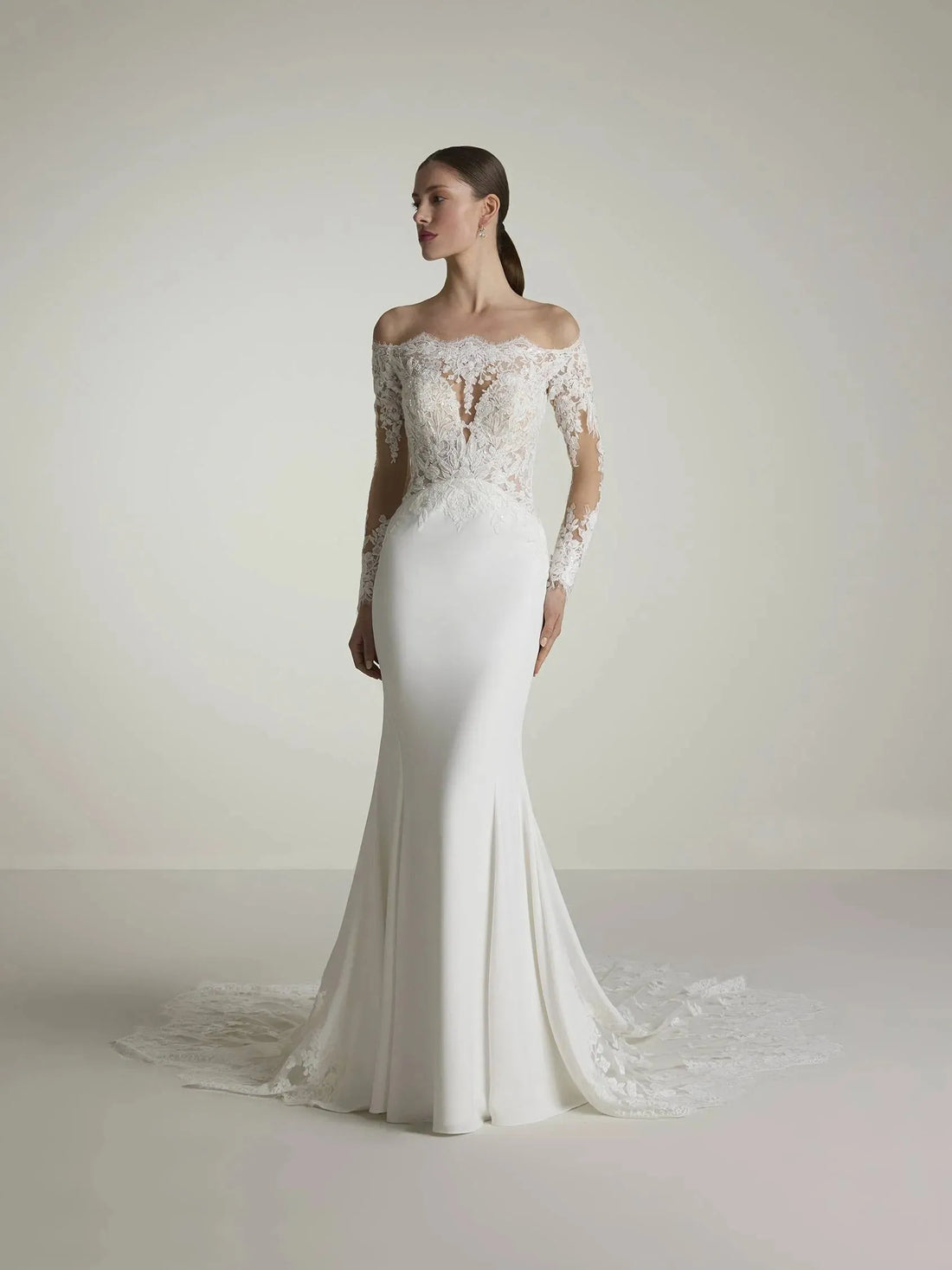 Mermaid Wedding Dress with Off-Shoulder Neckline Vestido De Novia Bow Satin Court Train Sleeves Bridal Gowns Modern Princess White Mermaid Satin Satin